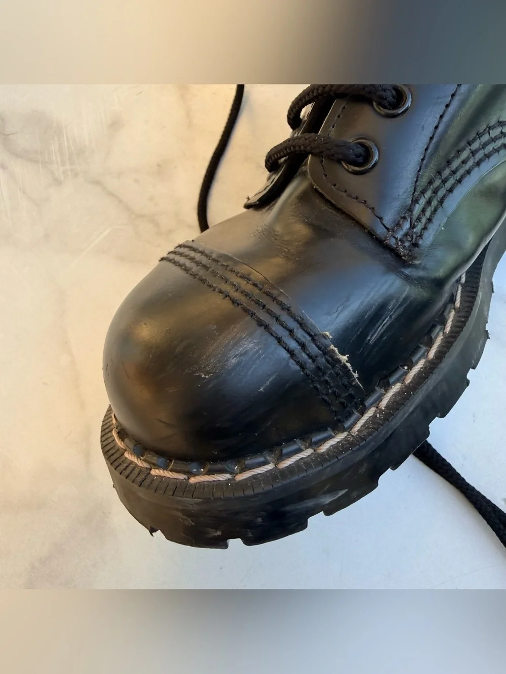 Grinders Made in England  Black Leather Combat Boots Steel Toe Punk Goth Lace Up